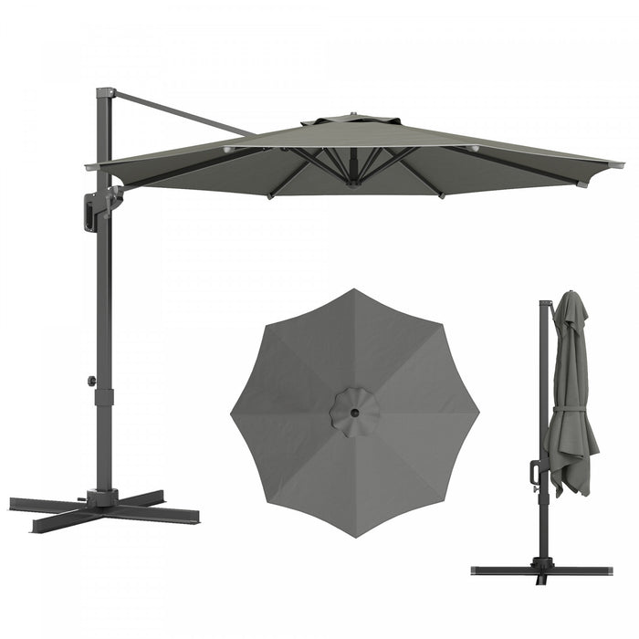 Outsunny 10' Offset Patio Umbrella 360° Rotation Cantilever Umbrella, Grey
