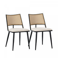 Oliver Modern Dining Chairs with PU Upholstered and PE Rattan Backrest Set of 2,Black  