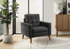 31\" Wide Upholstered Accent Chair, Black Leather-Look, Walnut Wood Legs, Mid-Century Mod Accent Chair