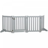 Pawhut Foldable Dog Gate With Door, 4 Panels Freestanding Pet Gate With Support Feet Indoor Playpen