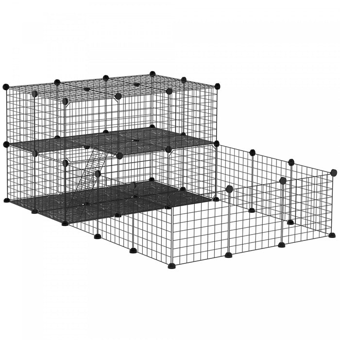Pawhut Small Animal Cage Rabbit Cage With Door, Guinea Pig Playpen, Small Animal Fence For Bunny, Chinchilla, Freret, Chinchilla, Indoor And Outdoor Use, Total 46 Panels, 68.9\" X 41.3\" X 27.6\"