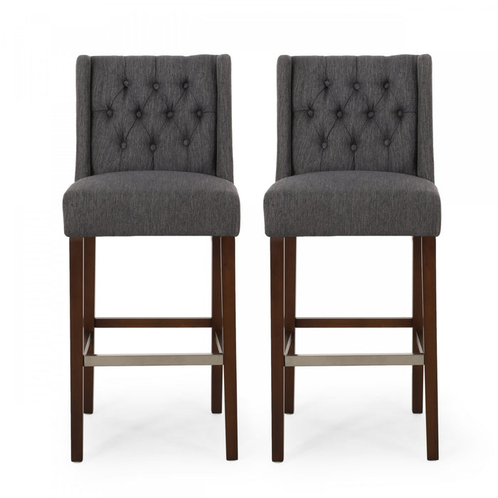 Bruce 30.5\" Counter Height Bar Stools Set Of 2 With Metal Legs And Fabric Upholstery, Charcoal Grey