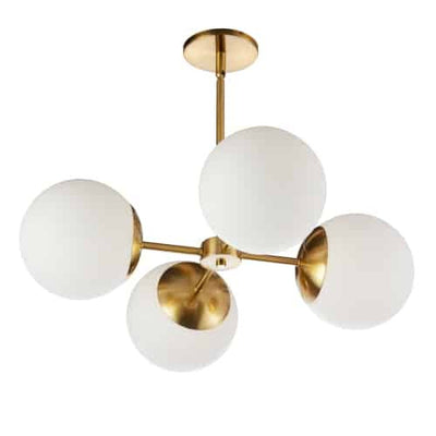 Dainolite Dayana 4 Light Chandelier Aged Brass White Glass Lamp|Lustre Dayana de Dainolite en verre blanc, avec fini laiton vieilli et 4 ampoules