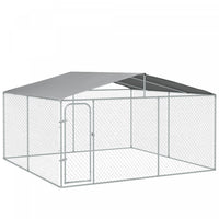 Pawhut Dog Kennel Outdoor Run Fence With Roof, Steel Lock, Mesh Sidewalls For Backyard & Patio, 13.1
