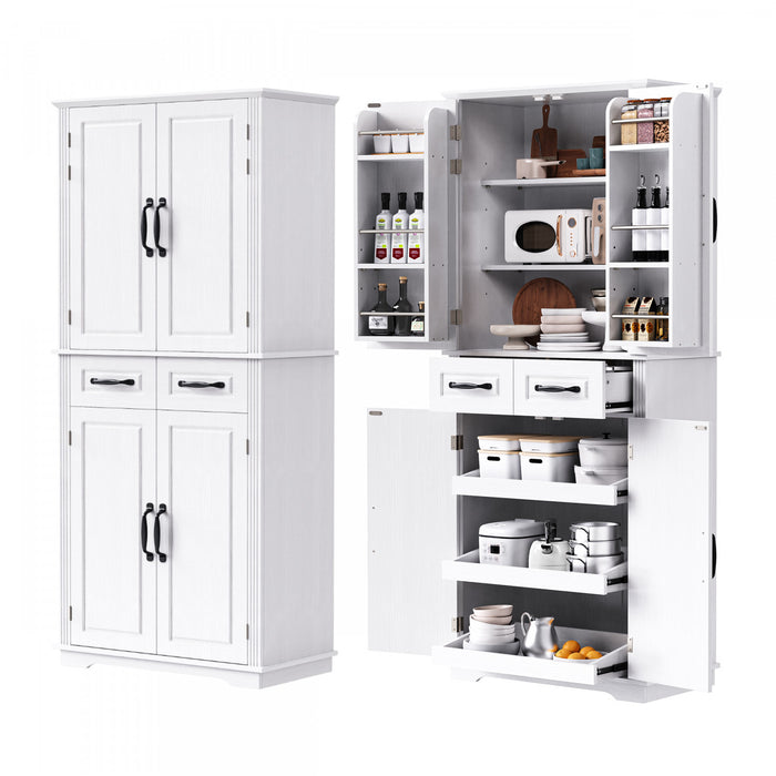Fabian 72\" Adjustable Shelves Pantry Cabinet With Pull-out Organizers - White