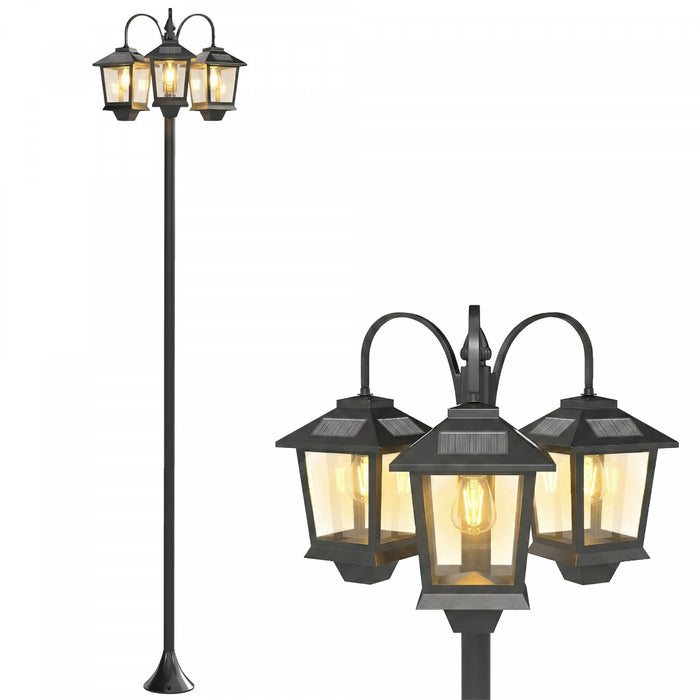 Outsunny 74\" 3-Head Solar Lamp Post Light, Waterproof LED Solar Light Posts