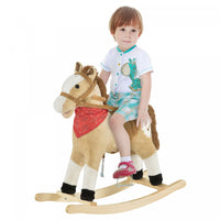 Qaba Kids Plush Ride-on Rocking Horse Toy Cowboy Rocker With Fun Realistic Sounds For Child 3-6 Year