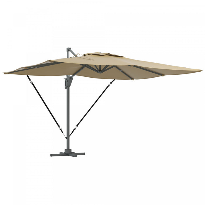 Outsunny 10' X 13' Cantilever Patio Umbrella With Windproof Straps, Khaki