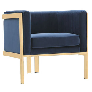Manhattan Comfort Paramount Polished Brass Velvet Accent Armchair - Royal Blue