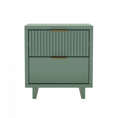 Elara Contemporary 18" Solid Wood Nightstand in Sage Green (2-Drawer) | Table de nuit contemporaine Elara 18" en bois massif vert sauge (2 tiroirs)