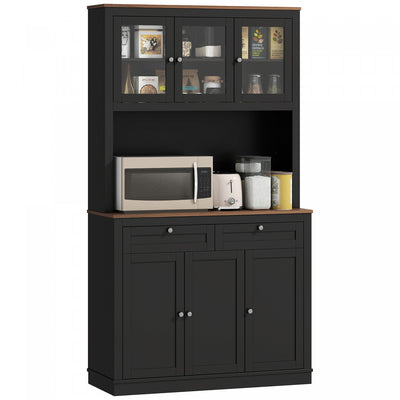 HOMCOM 71" Pantry Cabinet with Microwave Space, Tall Kitchen Hutch, Black