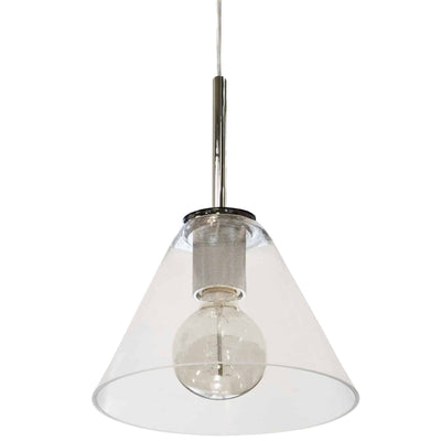 Dainolite Roswell 1 Light Pendant Large Polished Chrome Clear Glass Lamp|Grand luminaire suspendu Roswell de Dainolite en verre transparent, avec fini chromé poli et 1 ampoule