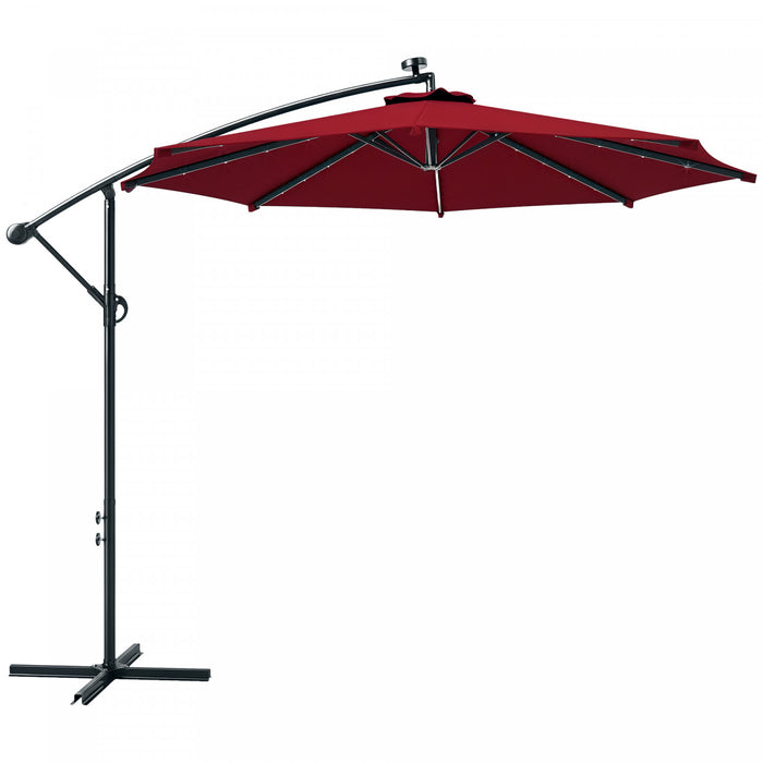 Outsunny 10ft Outdoor Cantilever Umbrella With Solar Lights Wine Red
