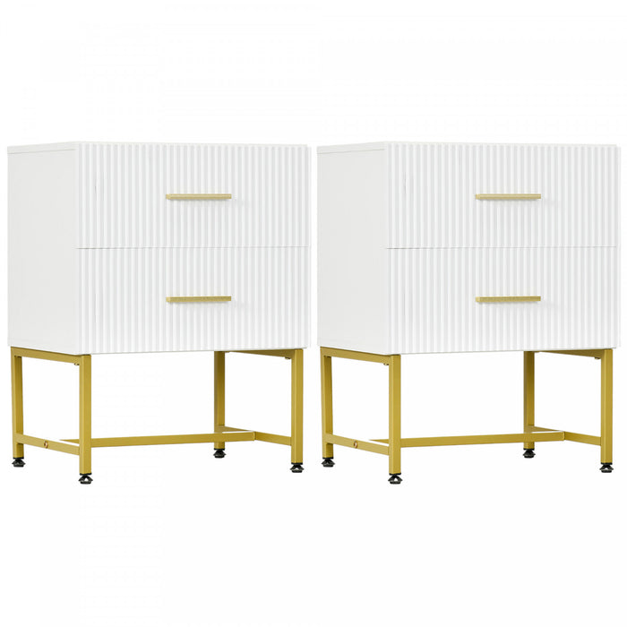 HOMCOM Nightstands Set of 2 Bedside Tables with Drawers for Bedroom White