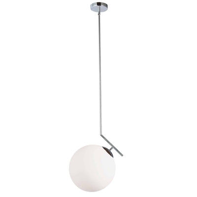 Dainolite Orion 1 Light Pendant Polished Chrome Finish White Glass Lamp|Luminaire suspendu Orion de Dainolite en verre blanc, avec fini chromé poli et 1 ampoule