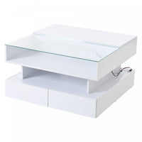 Oliver Lift-Top Coffee Table with LED Lighting and Glass Tabletop,White 