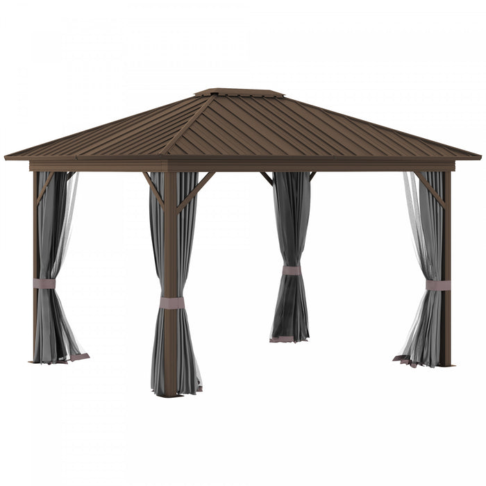 Outsunny 10' X 12' Hardtop Gazebo Canopy With Galvanized Steel Roof, Aluminum Frame, Permanent Pavilion Outdoor Gazebo With Netting, Curtains, Top Hook, Dark Grey