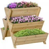 Outsunny Raised Garden Bed Wood, Freestanding Planter Stand With 5 Planting Boxes And 4 Hooks, Good