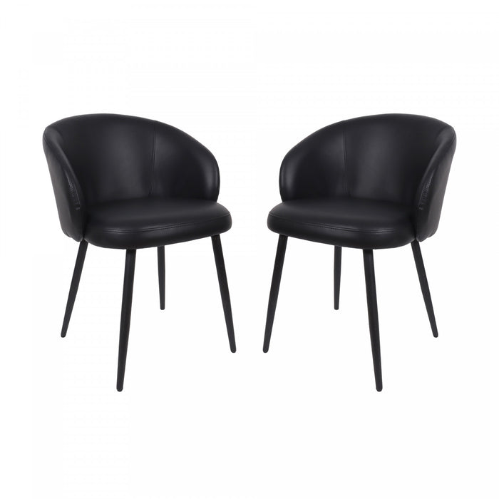 Looma Contemporary Modern Vegan Leather Metal Side Chair in Black - Set of 2