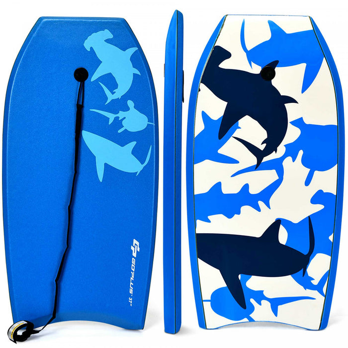 Goplus 33'' Lightweight Super Bodyboard Surfing W/leash Eps Core Boarding Blue Shark