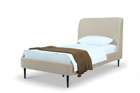 Heather Mid-Century Modern Velvet Upholstered Twin Bed in Taupe and Black 