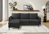 Upholstered Chaise Sofa Lounger, 85\" Wide, Black Fabric, Black Metal Legs Sofa
