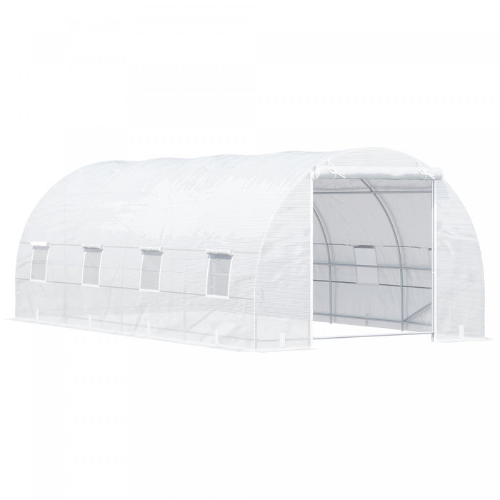 Outsunny 20x10x7ft Heavy Duty Tunnel Walk-in Greenhouse Outdoor Backyard Seed Plant Vegetables Grow Warm House White