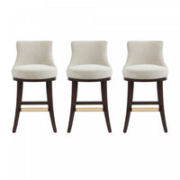 Lucia Modern Chenille Wood Upholstered Barstool in Natural - Set of 3 