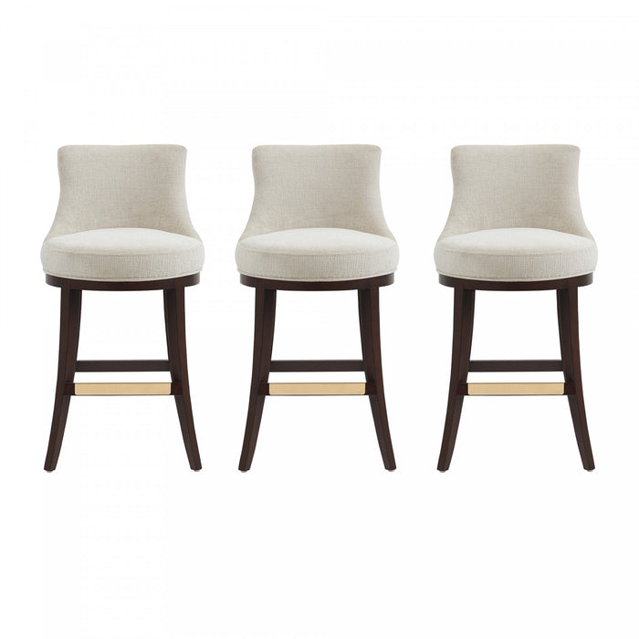 Lucia Modern Chenille Wood Upholstered Barstool in Natural - Set of 3