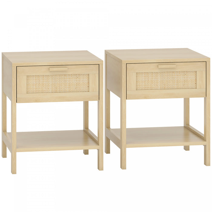 HOMCOM Nightstand Set of 2, Bedside Table with Drawer and Storage Shelf