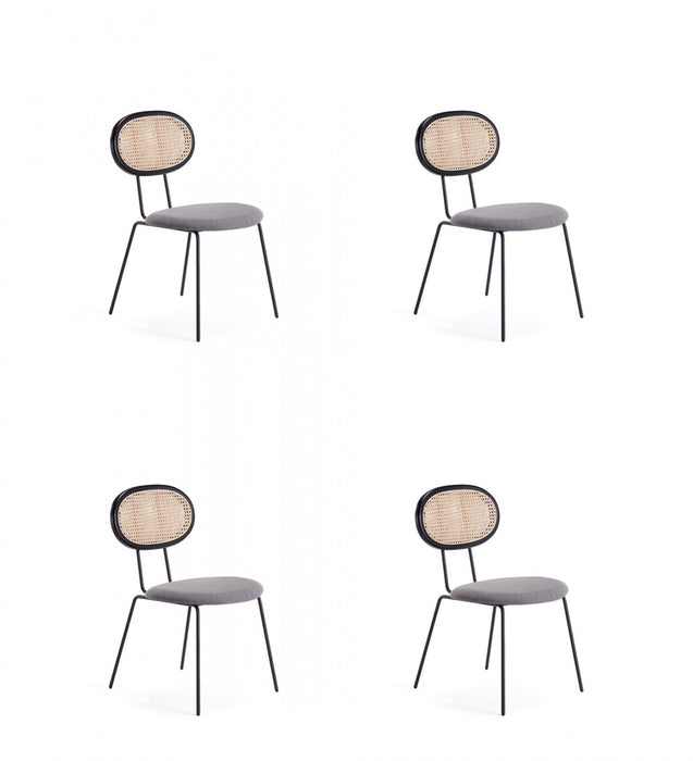 Jardin Industry Chic Cane Back Upholstered Dining Chair in Black and Gray - Set of 4