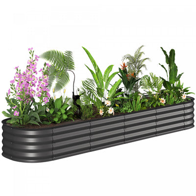 Outsunny Galvanized Raised Garden Bed Planter Box, 7.9x2x1ft, Dark Grey