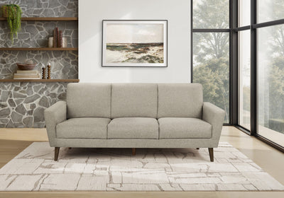 Upholstered Sofa, 77"L, Light Brown Fabric, Solid Wood Legs, Contemporary, Modern Sofa | Sofa Rembourre, 77"L, Tissu Marron Clair, Pieds En Bois Massif, Contemporain, Moderne