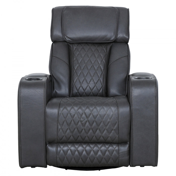 Kingsley 37 in. Leather Match Swivel Glider Recliner - Charcoal