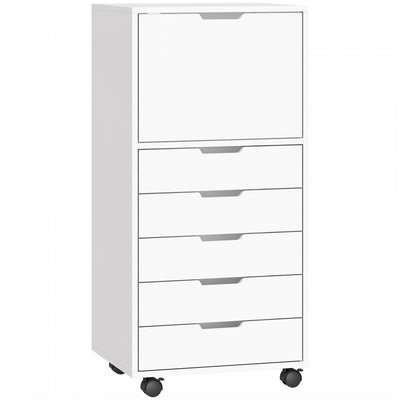 HOMCOM 5 Drawer Vertical File Cabinet with Lockable Wheels, White