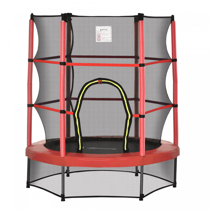 Outsunny 55\" Kids Trampoline with Enclosure Net Steel Frame Indoor Round Bouncer Rebounder Age 3 to 6 Years Old, Red