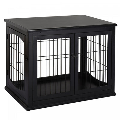Pawhut 32" Wooden Dog Crate Furniture Dog Cage, Modern Side Table Pet Kennel With Double Lockable Do|Pawhut Cage A Chien Decorative De 26" En Bois Avec Double Porte D'entree Et Design Simple Et Moderne