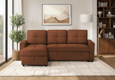 Sleeper Sofa, 90" Length, Convertible Sofa Bed, Storage Chaise, Rust Fabric, Contemporary Sleeper Sofa | Canape Lit, 90" Longueur, Canape-Lit Convertible, Chaise De Rangement, Tissu Rouille