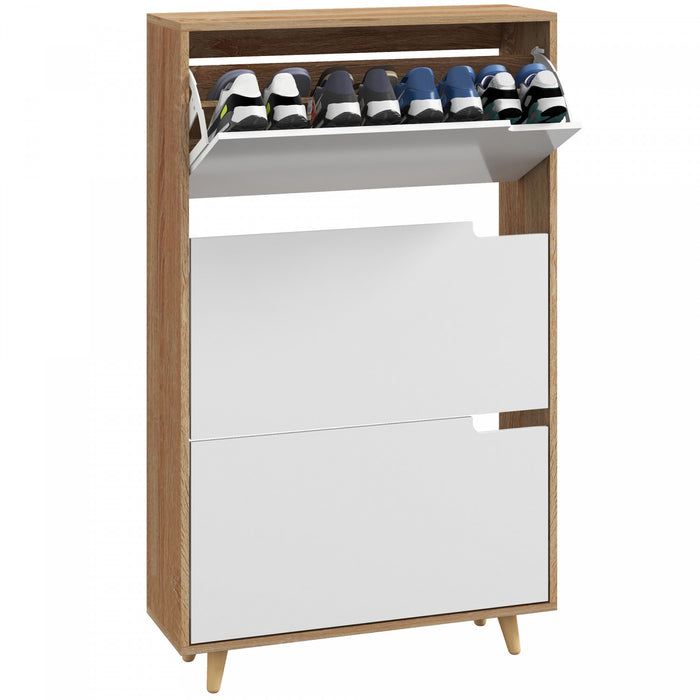 HOMCOM Narrow Shoe Cabinet with 3 Flip Doors and Adjustable Shelves, White