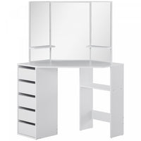 HOMCOM Corner Vanity Table, Makeup Desk with 3-piece Mirror and 5 Drawers