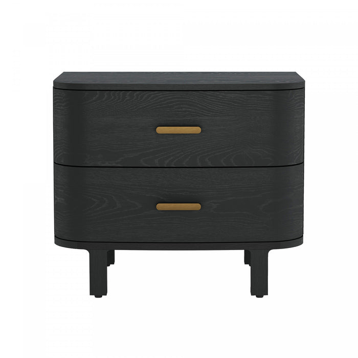 Solara Contemporary 30\" Solid Wood Nightstand in Black (2-Drawer)
