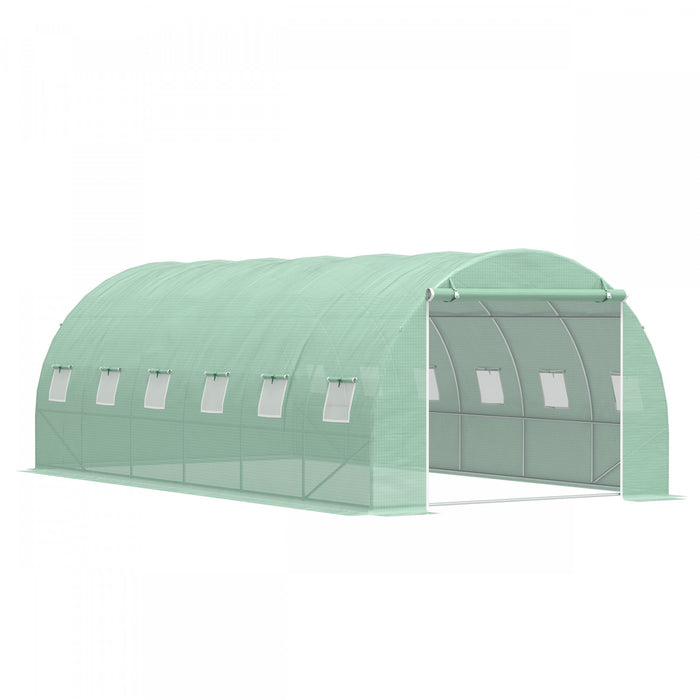 Outsunny 19.7' X 9.8' X 6.6' Large Walk-in Greenhouse Garden Plant Seed Growing Tent Tunnel Shed With Windows And Door Green