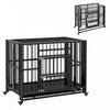 Pawhut 37\" Heavy Duty Dog Crate With Wheels For Small And Medium Dogs, Folding Dog Cage With Double Doors, Two Prevent Escape Locks, Removable Tray, Openable Top, Black