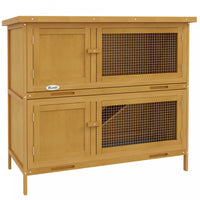Pawhut Rabbit Hutch, Wooden 2 Tier Bunny Guinea Pig Cage With Openable Top, Slide-out Tray, Ramp, As