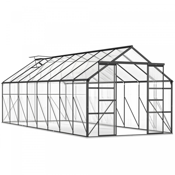 Outsunny Aluminum Greenhouse Polycarbonate Greenhouse with Rain Gutter