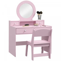 Qaba Kids Vanity Set, Children Dressing Table With Mirror, Kids Makeup Table With Stool And Storage Drawers, For Ages 3-8, Pink