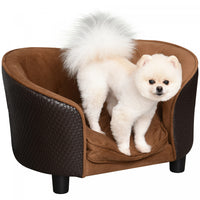 Pawhut Rattan Style Pet Dog Cat Sofa Pet Bed Warm Dog Bed Chair With Removable Washable Cushion For