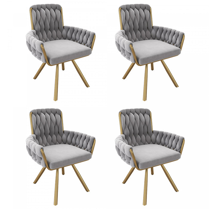 Timothy Velvet Swivel Dining Chairs with Tufted Upholstered and Metal Legs Set of 4, Grey