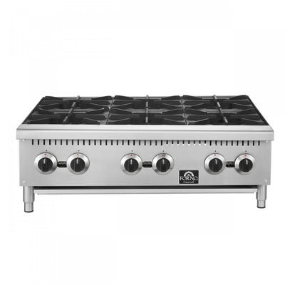 FORNO Commerciale 36 Inch Gas Hotplate with 6 Burners, 156,000 BTU, Stainless Steel - FCMHP0079-36 | Plaque de cuisson a gaz Commerciale de 36 po avec 6 bruleurs, 156 000 BTU, acier inoxydable – FCMHP0079-36