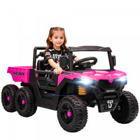 Qaba Electric Ride On Car with 6 Wheels, 24V 4WD Battery Powered Ride On Truck with Dump Bed, Remote Control, Wheel Suspension, Lights and Music for Kids 3-8 Years, Pink